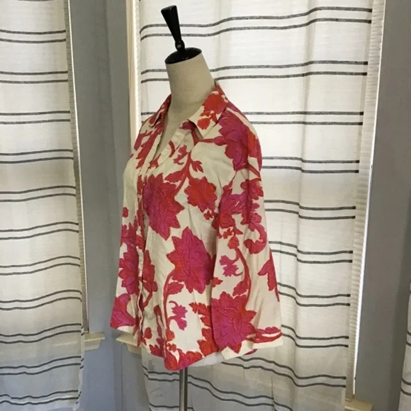 MNG Women Size SM Flowy Pink Floral 3/4 Sleeve Blouse Comfy Elegant Feminine - Picture 4 of 12